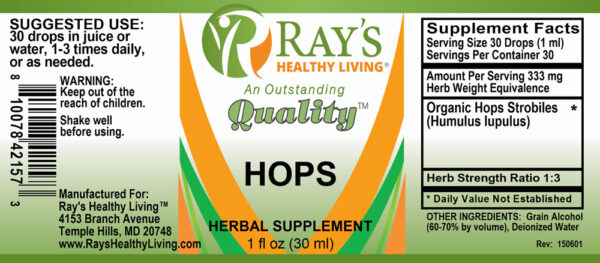 Ray's Healthy Living, Hops, Herbal Supplement, 1 fl oz (30ml) - Image 2