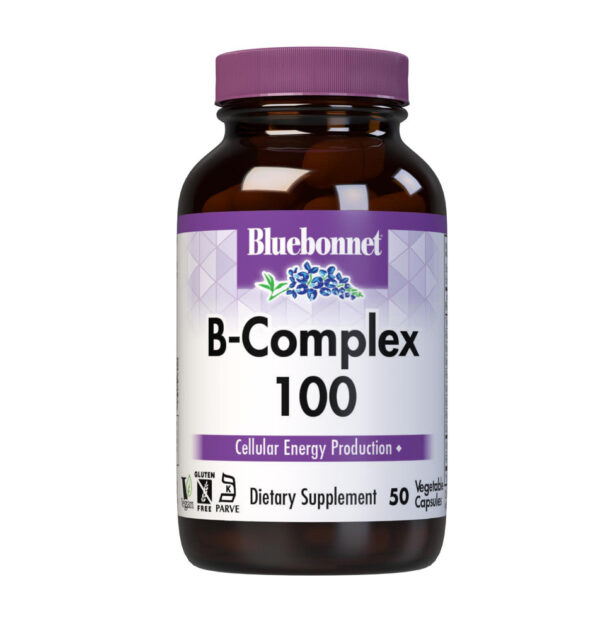 Bluebonnet, B-Complex 100, High Potency B-Complex, Dietary Supplement, Vegan, Kosher, Gluten Free, 50 Vegetarian Capsules