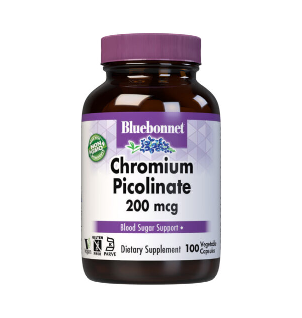 Bluebonnet, Chromium Picolinate 200mcg, Dietary Supplement, 100 Vegetable Capsules, Yeast Free, NON GMO, Vegan, Kosher, Gluten Free