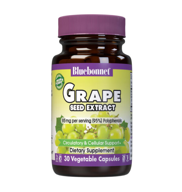 Bluebonnet, Super Fruit, Grape Seed Extract 95mg per Serving (95% Polyphenols, Leucroselect, Circulatory & Antioxidant Support, Dietary Supplement, 60 Vegetable Capsules, Kosher, Soy Free, Gluten Free, Vegan