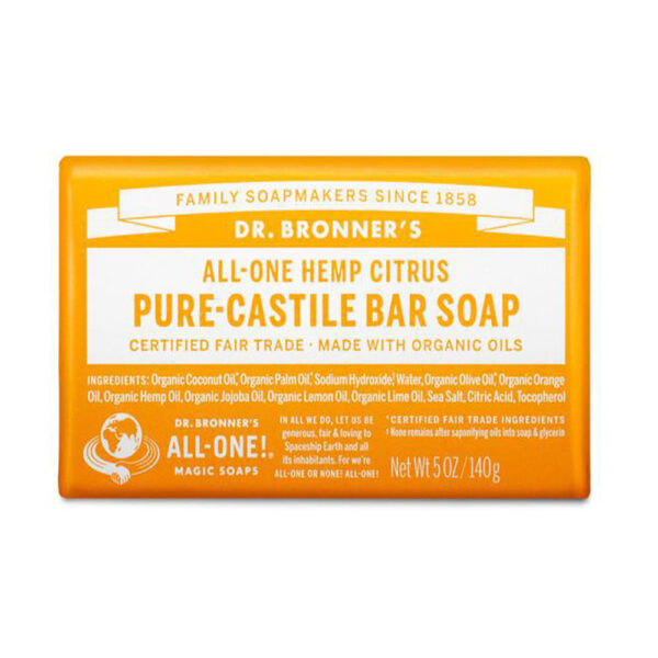 Dr. Bronner's, All-One Hemp Citrus, Pure-Castile Bar Soap, Certified Fair Trade, Made with Organic Oils, 5 oz/140g