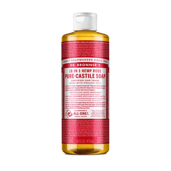 Dr. Bronner's, 18-In-1 Hemp Rose, Pure Castile Soap, Certified Fair Trade, Made with Organic Oils, 16 fl oz/473ml