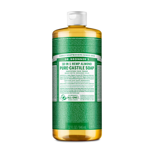 Dr. Bronner's, Certified Fair Trade, 18-in-1-Hemp Almond, Pure-Castile Soap, made with Organic Oils, 32 fl oz (1 US QT)/946ml