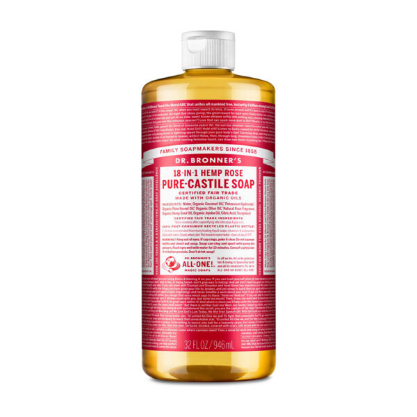 Dr. Bronner's, Certified Fair Trade, 18-in-1-Hemp Rose, Pure-Castile Soap, made with Organic Oils, 32 fl oz (1 US QT)/946ml